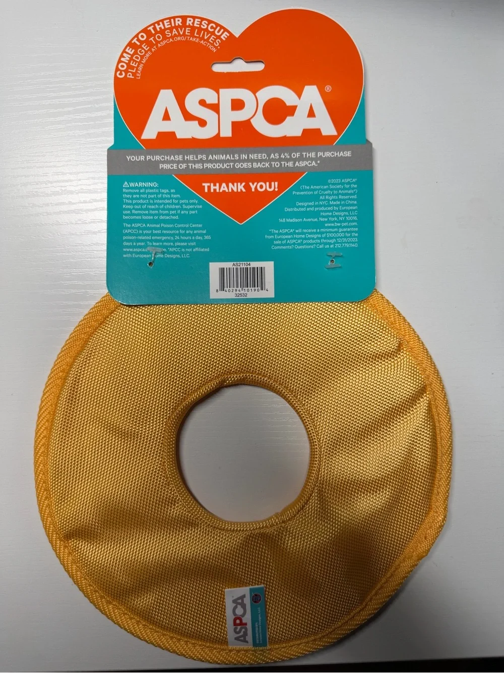 Stuffing-Free Donut Dog Toy - Cream with Yellow Trim